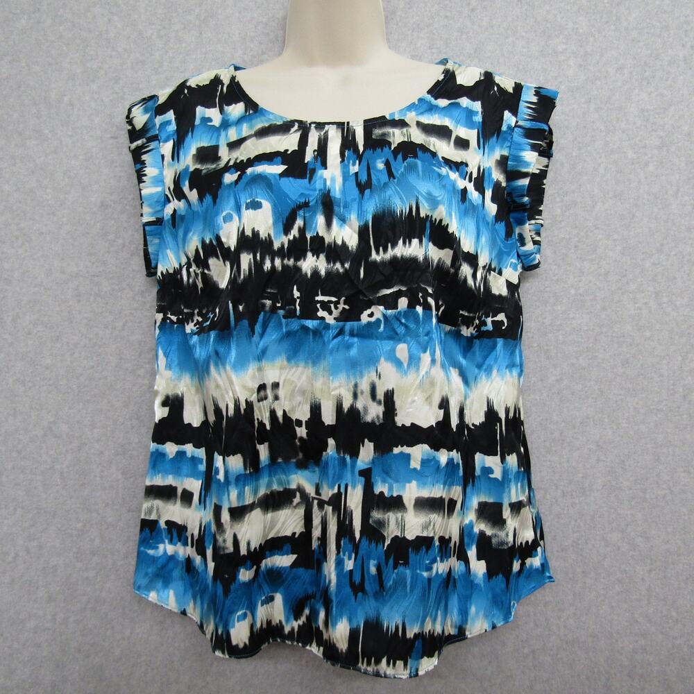 Sharon Young Womens Blue Black Top Shirt Size M Sleeveless Round Neck Casual